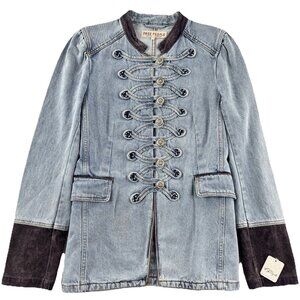 Free People Denim Seamed And Structured Jacket Size M Atlantic Blue Band Boho